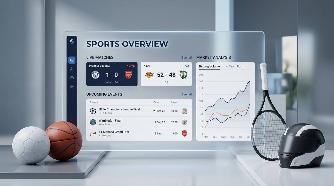 Sports betting scene with football, tennis and racing