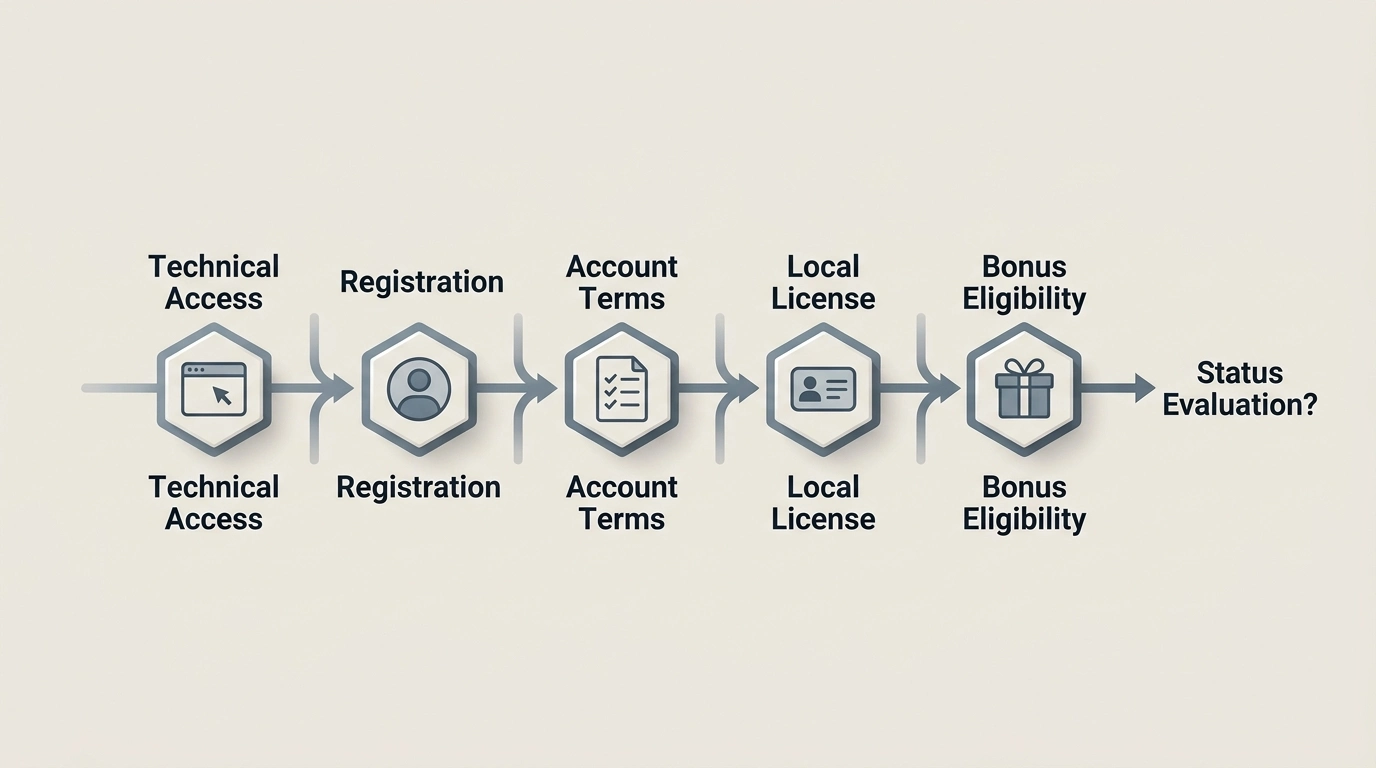 Diagram showing UK account access, registration, licence, bonus eligibility and country restrictions