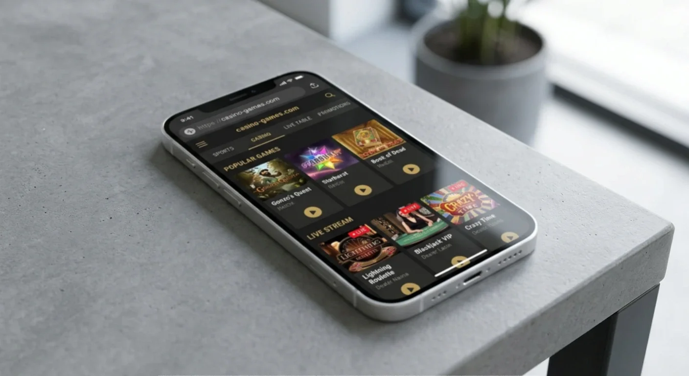 Smartphone showing a casino website in a mobile browser